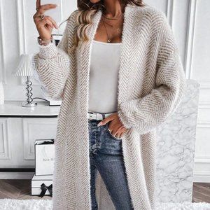 Khaki Casual Womens Drop Shoulder Open Front Cardigan